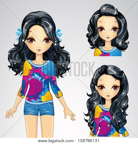 Fashion Brunette Girl And Collection Of Hairstyles