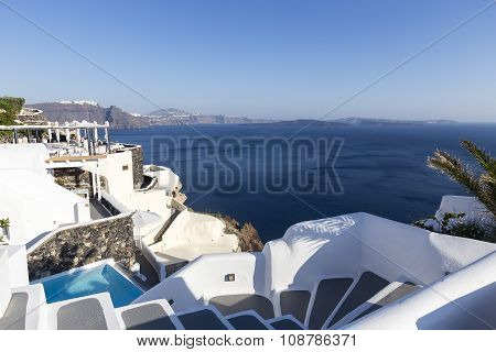 Winding Stairs Going Down To Aegan Sea, Santorini Island -greece