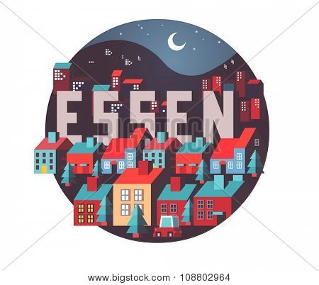 Essen in germany is Beautiful city to visit on holiday, vector cartoon illustration