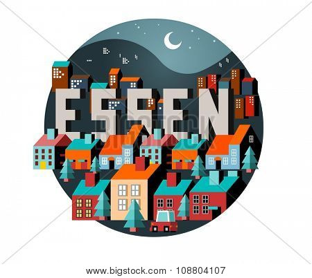 Essen in germany is Beautiful city to visit on holiday, vector cartoon illustration