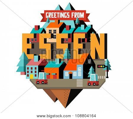 Essen in germany is Beautiful city to visit on holiday, vector cartoon illustration