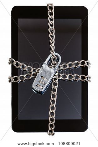 Tablet Pc Fettered By Chain And Closed By Lock