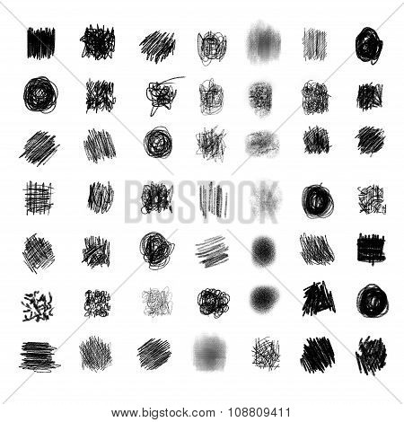 set of abstract doodle drawing by black pencil and crayon