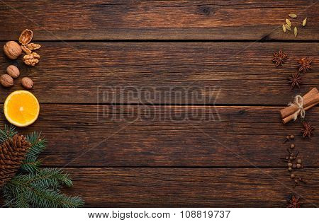 Spices For Mulled Wine Glintwine On Vintage Wooden Table Background