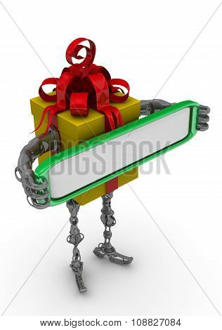 Self-propelled gift box with a blank sign