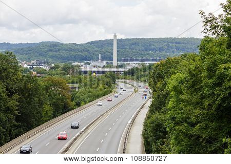 A light traffic jam with rows of cars. Traffic on the highw