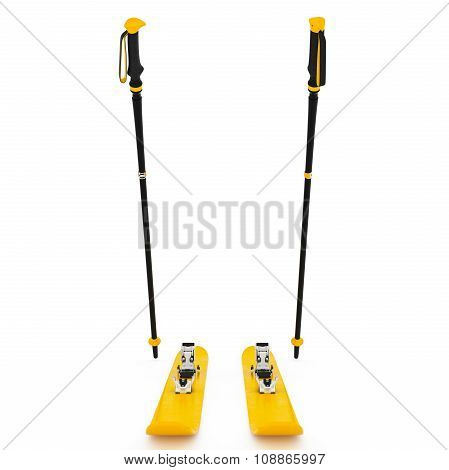 Skiing sports yellow, ski poles, front view