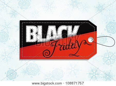 Black Friday Sales Tag On Snowflake Background.