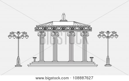 Architectural detail with classic columns. Detailed editable doodle