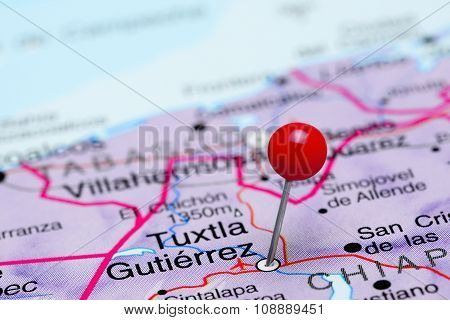Tuxtla Gutierrez pinned on a map of Mexico