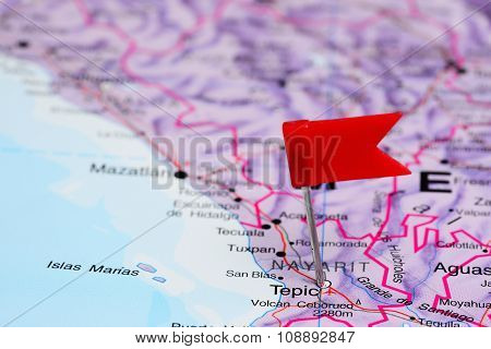 Tepic pinned on a map of Mexico