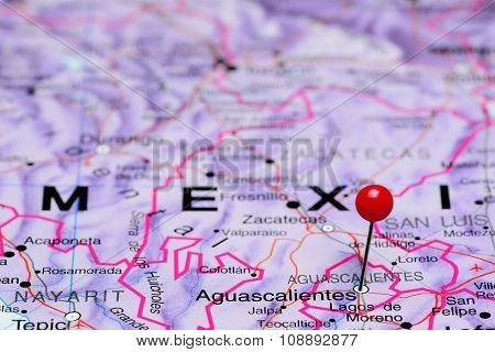 Aguascalientes pinned on a map of Mexico