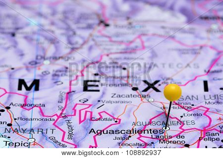 Aguascalientes pinned on a map of Mexico