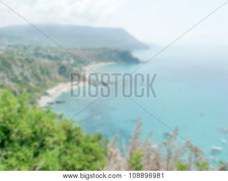 Defocused Background With Aerial View Of The Coastline At Capo Vaticano, Italy