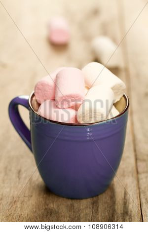 Sweet Colorful Marshmallow In A Cup On Wooden Background