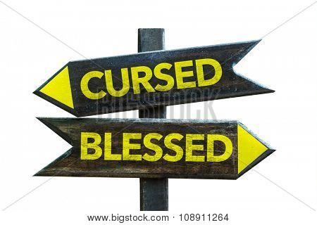 Cursed - Blessed signpost isolated on white background