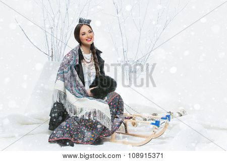 Portrait of Russian girl with birch