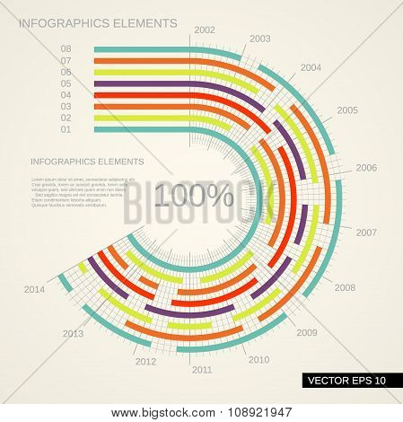 Modern infographics elements in a circle on light background.