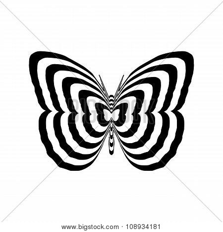 Geometric optical illusion black and white butterfly on a white background. Vector illustration