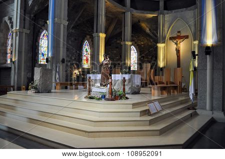 Inside Of Church Of Our Lady Of Nahuel Huapi. Cathedral In San Carlos De Bariloche