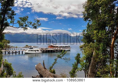 Tourists Boats At The Pier In Lake Nahuel Huapi