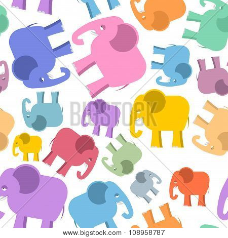 Colored Elephant Seamless Pattern. Cute Animals Background. Beasts Of Ungle Texture For Baby Tissue.
