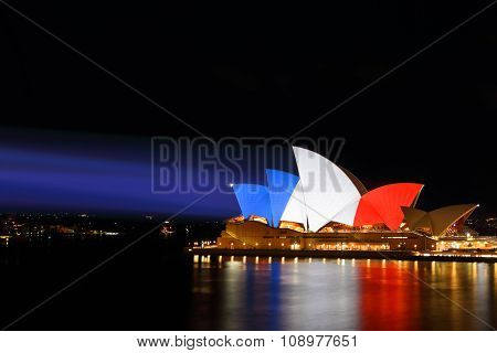 Sydney Opera House Lit In Colours Of French Flag Red White Blue