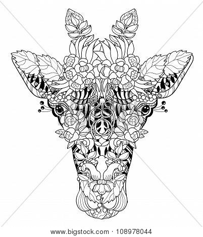 Giraffe head doodle on white background