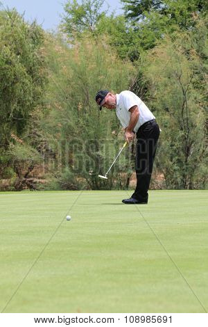 Mens Pro Golfer Thomas Levet Going For The Long Put On November 2015 In South Africa