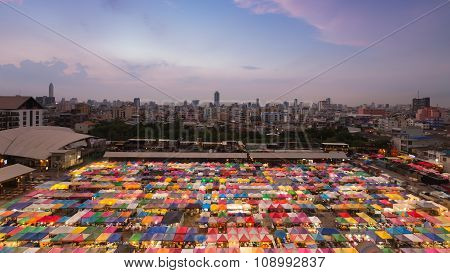 Colourful city flea market skyline