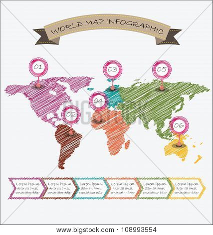 World Map Illustration Infographics Geometric Sketch Design