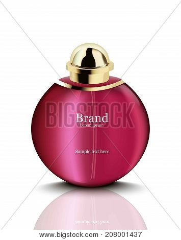 Perfume Cosmetics Vector Realistic Mock Up. Eau De Toillete Golden Bottle Perfect For Advertising, F