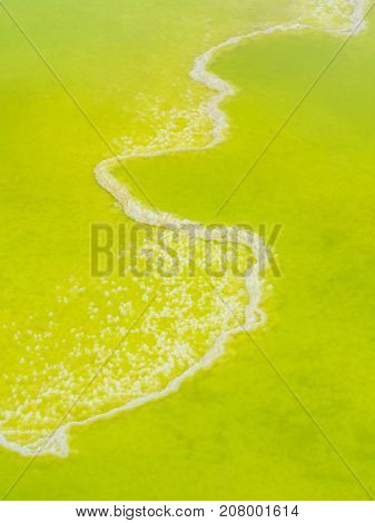 Mineral formations at sulphur lake Dallol in a volcanic crater in the Danakil Depression northeast of the Erta Ale Range in Ethiopia. The