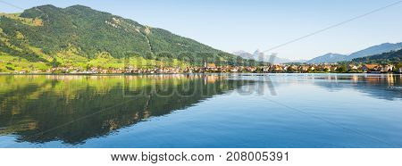 Small towns in Europe. Switzerland. Arth-Goldau. Along the coast of Lake Zug.