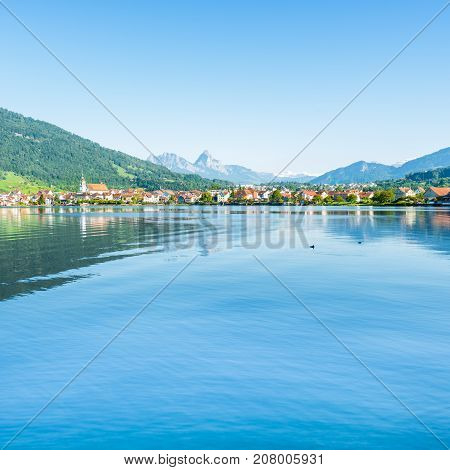 Small towns in Europe. Switzerland. Arth-Goldau. Along the coast of Lake Zug.