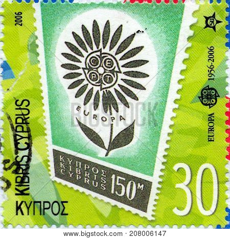 Ukraine - circa 2017: A postage stamp printed in Cyprus shows EUROPA 2006 - 50 Years of the first C.E.P.T. issue circa 2006