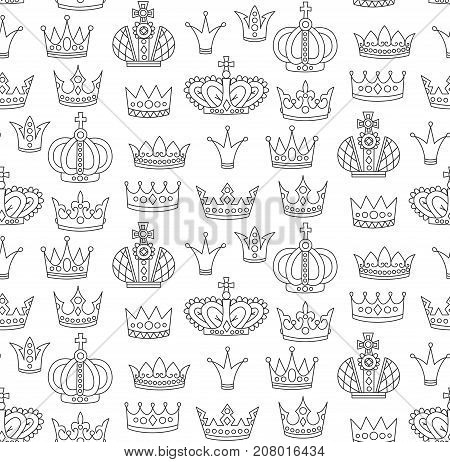 Doodle line royal crowns seamless vector pattern - Stock Image - Everypixel