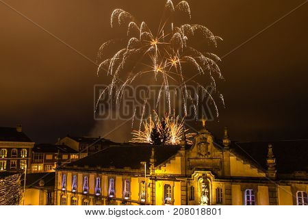 Firesworks in the local festival of San Froilan in Lugo. Spain.
