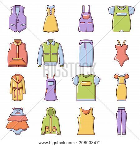 Fashion clothes wear icons set. Cartoon illustration of 16 fashion clothes wear vector icons for web