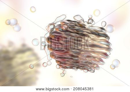 Golgi apparatus of the cell, close-up view, 3D illustration. Golgi apparatus is an organelle which has functions of cellular central delivery system