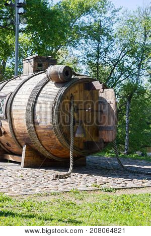 The First Russian Wooden Submarine With Barrel With Oars