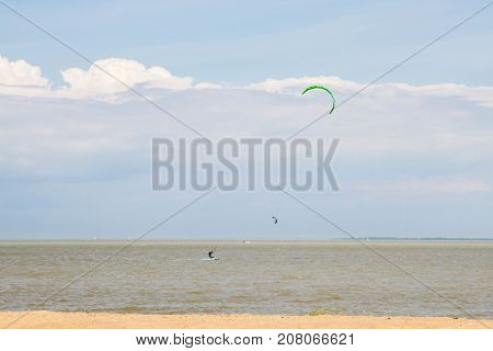Windsurfing On The Beach Of The Big Izhora Gulf Of Finland