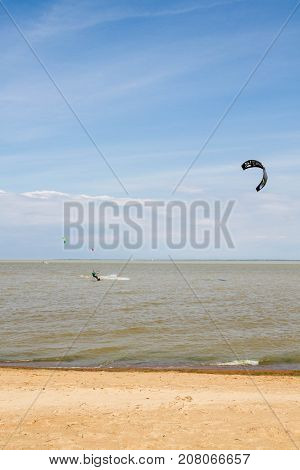 Windsurfing On The Beach Of The Big Izhora Gulf Of Finland