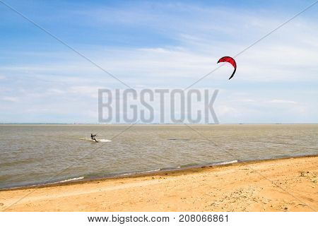 Windsurfing On The Beach Of The Big Izhora Gulf Of Finland