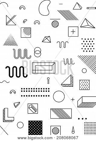 Universal trend poster with bright bold geometric yellow elements, chaotic composition, restrained sustained tempered style. Easy editable clipping mask. Magazine, leaflet, ad, typography, print