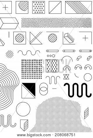 Universal trend poster with bright bold geometric yellow elements, chaotic composition, restrained sustained tempered style. Easy editable clipping mask. Magazine, leaflet, ad, typography, print