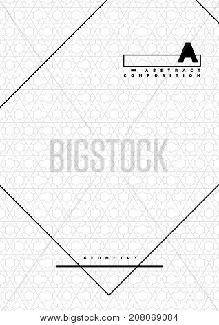 Universal trend poster with bright bold geometric yellow elements, chaotic composition, restrained sustained tempered style. Easy editable clipping mask. Magazine, leaflet, ad, typography, print