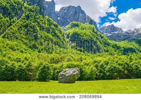 A Dirt Road Through A Picturesque Plain Among The High Mountains.