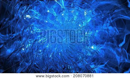 Abstract Background With Swirl Of Crystal Glass And Glassed Drops. 3D Illustration