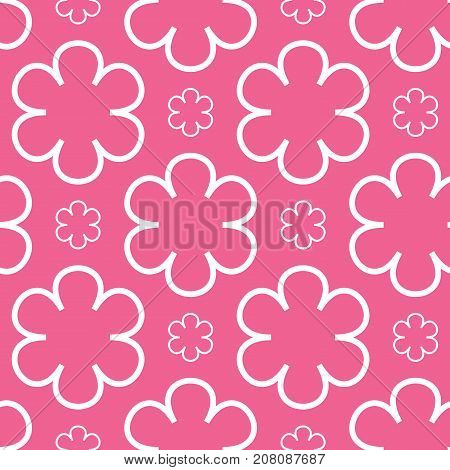 Vector simple pink and white floral seamless pattern